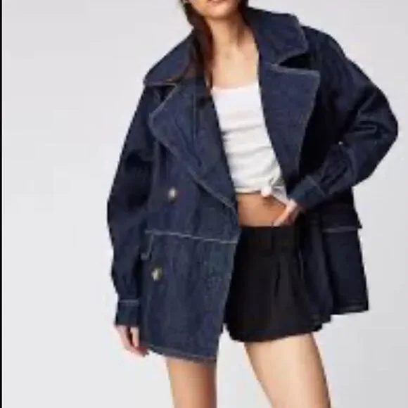Free People Denim Car Coat - Picture 1 of 7